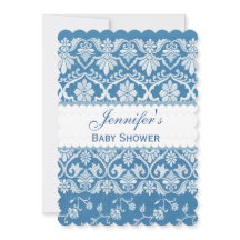 BOY BABY SHOWER Blue Vintag Damask Muster A03