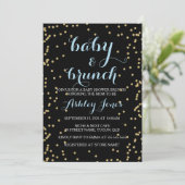 Boy Baby Shower & Brunch Gold Glitzer Black Card Einladung (Stehend Vorderseite)