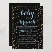 Boy Baby Shower & Brunch Gold Glitzer Black Card Einladung (Vorne/Hinten)