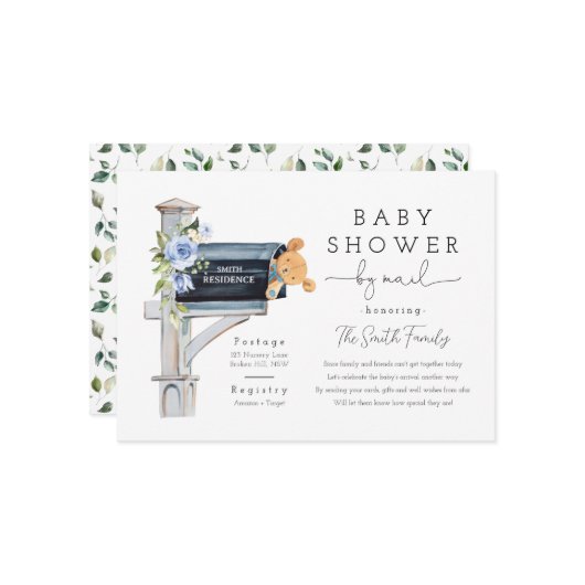 Boy Baby Shower by Mail, Baby Shower Long Distance Einladung (Vorderseite/Rückseite Beispiel)
