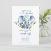 Boy Baby Shower Einladung Vorlage Elephant (Stehend Vorderseite)