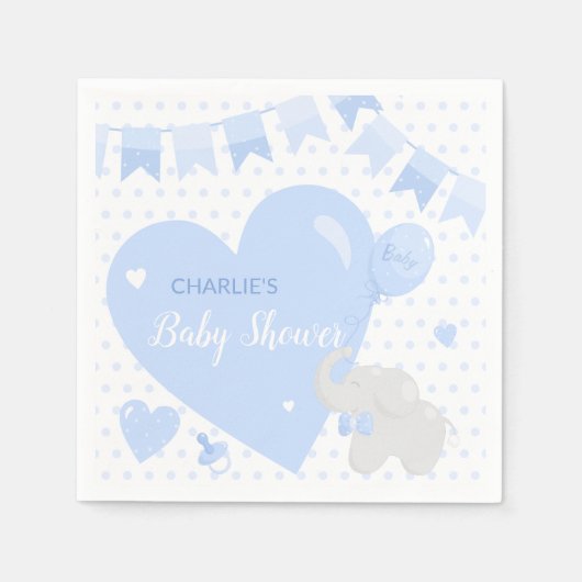 Boy Baby Shower Elephant Balloon Paper Napkin Serviette (Vorderseite)