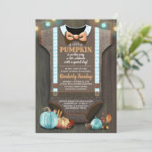 Boy Baby Shower Fall Pumpkin Rustic Burlap Wood Einladung (Stehend Vorderseite)