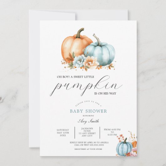 Boy Baby Shower Fall Pumpkin Rustic Einladung (Vorderseite)