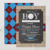 Boy Baby Shower Golf Ball Raute Chalk Einladung (Vorne/Hinten)