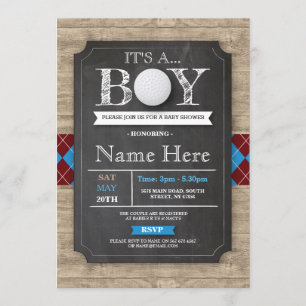 Boy Baby Shower Golf Ball Raute Chalk Einladung