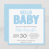 Boy Baby Shower Invitation - Blue Gingham Einladung (Vorne/Hinten)