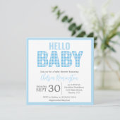 Boy Baby Shower Invitation - Blue Gingham Einladung (Stehend Vorderseite)