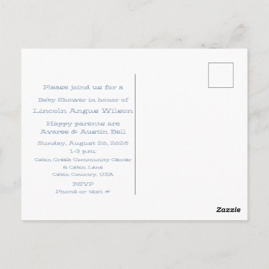 Boy Baby Shower Invitation Postkarte (Rückseite)