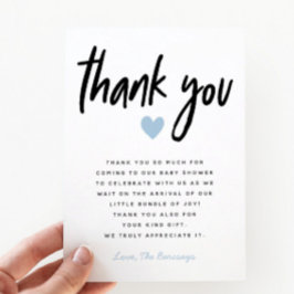 Boy Baby Shower Modern Blue Heart Dankeskarte