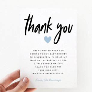 Boy Baby Shower Modern Blue Heart Dankeskarte
