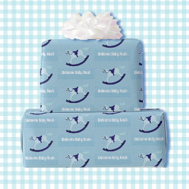 Boy Baby Shower Niedlich Rocking Pferd Name Blau Geschenkpapier