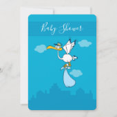 Boy Baby Shower niedlich Stork Cartoon Einladung (Vorderseite)
