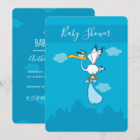 Boy Baby Shower niedlich Stork Cartoon Einladung