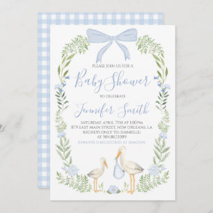 Boy Baby Shower Preppy Southern Blue Storch Einladung