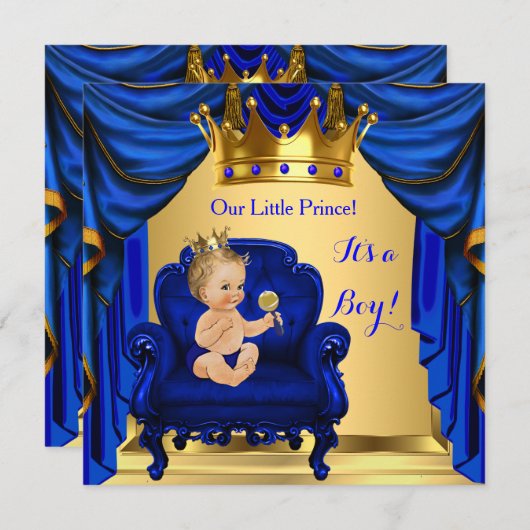 Boy Baby Shower Prince Royal Blue Blonde Einladung (Vorne/Hinten)