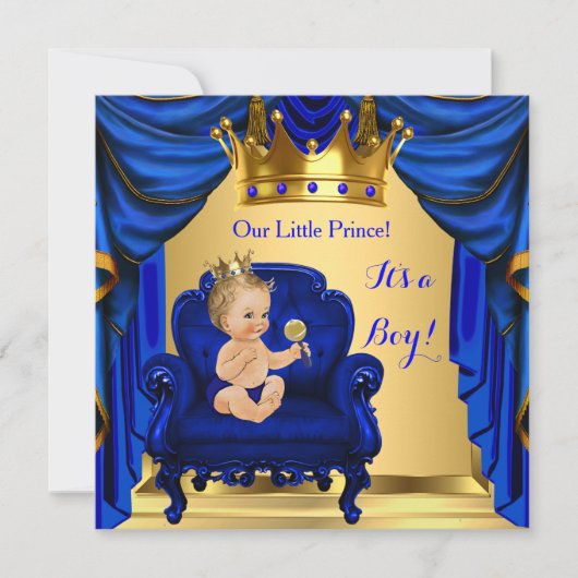 Boy Baby Shower Prince Royal Blue Blonde Einladung (Vorderseite)