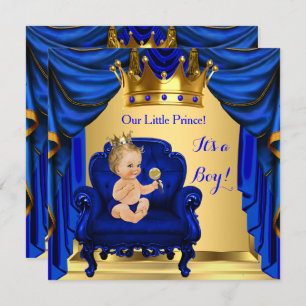 Boy Baby Shower Prince Royal Blue Blonde Einladung