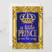 Boy Baby Shower Royal Prince Blue Gold Einladung (Vorderseite)