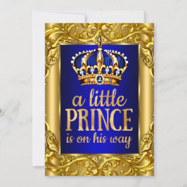 Boy Baby Shower Royal Prince Blue Gold Einladung