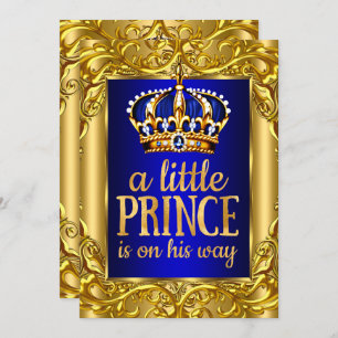 Boy Baby Shower Royal Prince Blue Gold Einladung