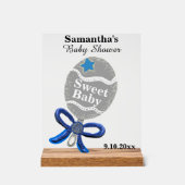 Boy Baby Shower Silver Blue Rattle Acrylschild (Vorderseite)