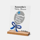 Boy Baby Shower Silver Blue Rattle Acrylschild (Winkel)