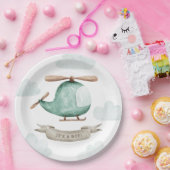 Boy Baby Shower. Soft Watercolor Travel Helicopter Pappteller (Party)