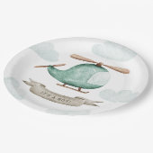 Boy Baby Shower. Soft Watercolor Travel Helicopter Pappteller (Schrägansicht)