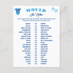 Boy Baby Shower Spiele Vorhersage und Ratschläge. Postkarte