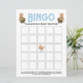 Boy Baby Shower Teddy Floral Blue Bingo Einladung (Stehend Vorderseite)