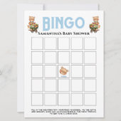 Boy Baby Shower Teddy Floral Blue Bingo Einladung (Vorderseite)