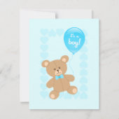 Boy Baby Shower Teddy mit Balloon-Einladung Einladung (Vorderseite)