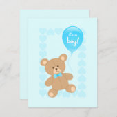 Boy Baby Shower Teddy mit Balloon-Einladung Einladung (Vorne/Hinten)