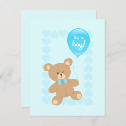 Boy Baby Shower Teddy mit Balloon-Einladung Einladung (Vorne/Hinten)