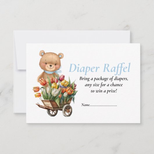 Boy Baby Shower Teddy Rustica Flora Diaper Raffel Einladung (Vorderseite)