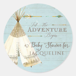 Boy Baby Shower Teepee BOHO Bohemisch Adventure Runder Aufkleber