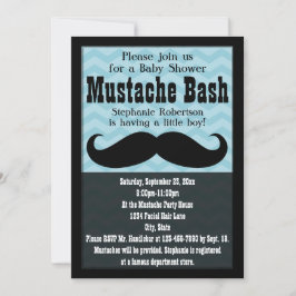 Boy Baby Shower Vintag Blue Mustache Bash Einladung
