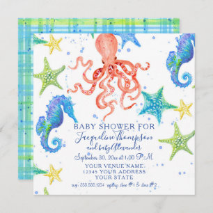 Boy Baby Showstrand Starfish Octopus Seepferd Einladung