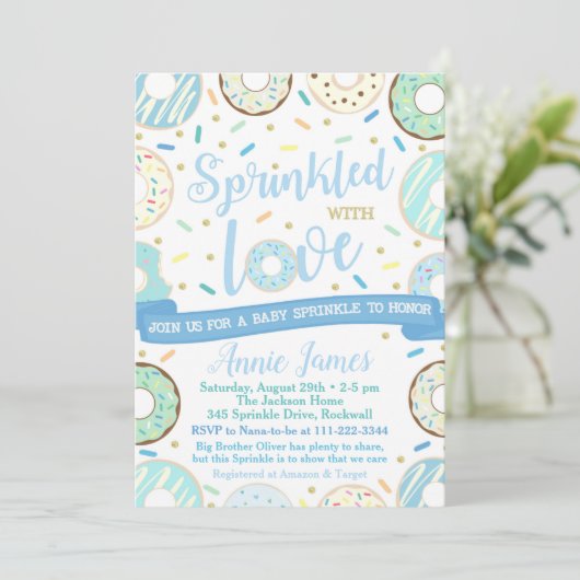 Boy Baby Sprinkle Einladung Donut Baby Sprinkle (Stehend Vorderseite)