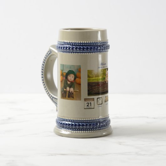 BOY BABY STATS Foto Collage Keepake GIFT Bierglas (Vorderseite Links)