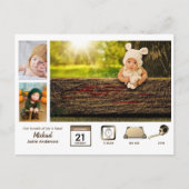 BOY BABY STATS Foto Collage Modern Rustikal Postkarte (Vorderseite)