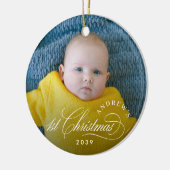 Boy Baby's 1. Weihnachten Elegantes Foto Keramik Ornament (Links)