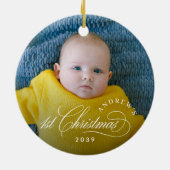 Boy Baby's 1. Weihnachten Elegantes Foto Keramik Ornament (Hinten)