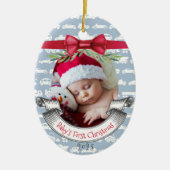 Boy Baby's First Christmas Tree Blue & Red Foto Keramik Ornament (Vorne)