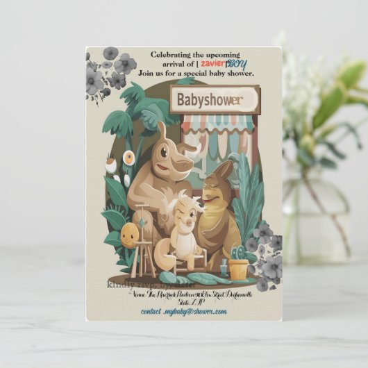 BOY BABYSHOWER ANIMIE Einladung (Stehend Vorderseite)