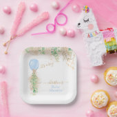 Boy Balloon Eucalyptus Gold Glitzer Baby Showroom Pappteller (Party)