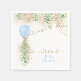 Boy Balloon Eucalyptus Gold Glitzer Baby Showroom Serviette