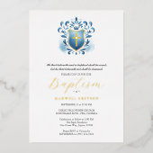 Boy Baptisations Invitations Blue Wappen Folieneinladung (Vorderseite)