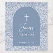 Boy Baptism Arch Blue White Floral Pattern & Cross Weinetikett (Einzelnes Label)
